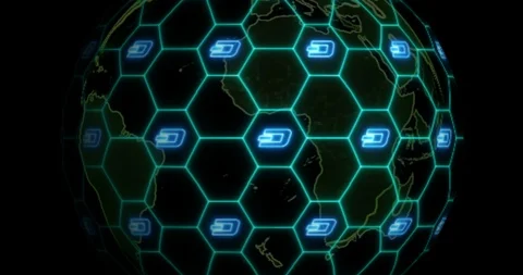 Earth is entangled by Dash (DASH) blockchain network. Blockchain concept Stock Footage 102338079
