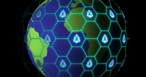 Earth is entangled by EOS (EOS) blockchain network. Blockchain concept Stock Footage 102623929