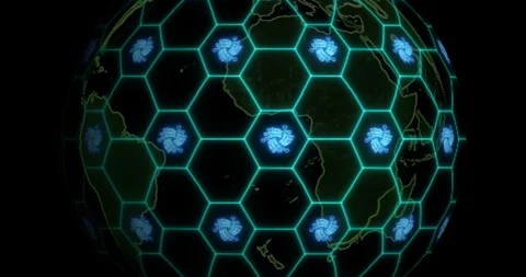 Earth is entangled by Iota (MIOTA) blockchain network. Blockchain concept Stock Footage 104017053