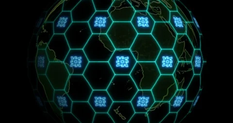 Earth is entangled by Lambda (LAMB) blockchain network. Blockchain concept Stock Footage 102289986