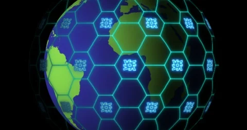 Earth is entangled by Lambda (LAMB) blockchain network. Blockchain concept Stock Footage 102290199