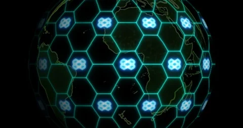 Earth is entangled by Loom Network (LOOM) blockchain network. Blockchain concept Stock Footage 102614066