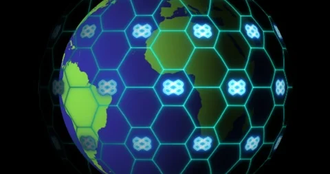 Earth is entangled by Loom Network (LOOM) blockchain network. Blockchain concept Stock Footage 102614548