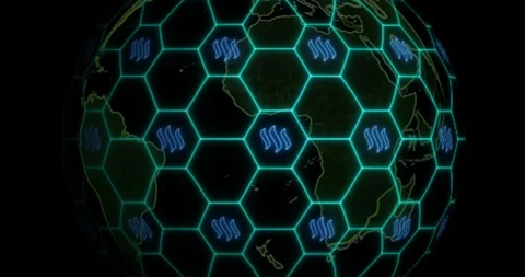 Earth is entangled by Steem blockchain network. Blockchain concept Stock Footage 104167425