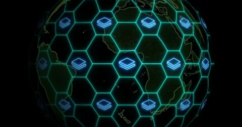 Earth is entangled by Stratis (STRAT) blockchain network. Blockchain concept Stock Footage 103061124