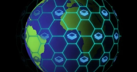 Earth is entangled by Stratis (STRAT) blockchain network. Blockchain concept Stock Footage 103061391