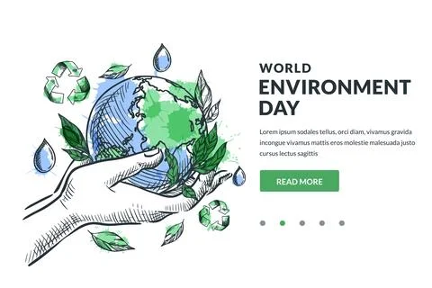 Earth Environment Day vector hand drawn sketch illustration. Hands holding bl Illustrazione stock