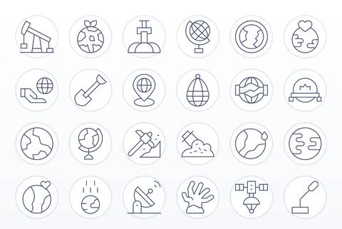 Earth Essential Vector Set including 24 PIXEL Perfect Thin Line 128x128 Icons Stock Illustration