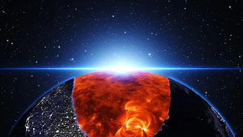 Earth exploding after a global disaster, Apocalypse asteroid impact globe. Stock Illustration