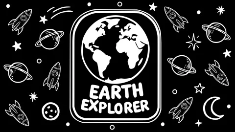 Earth Explorer Space Theme with Rockets Planets and Cosmic Background Animat 스톡 동영상 333077406