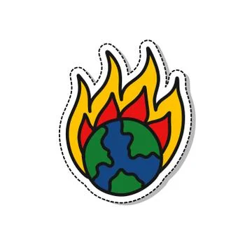 Earth on fire doodle icon, vector illustration Stock Illustration