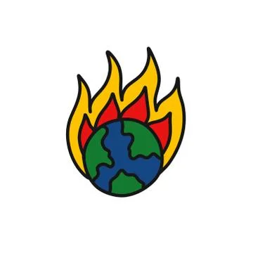 Earth on fire doodle icon, vector illustration Stock Illustration