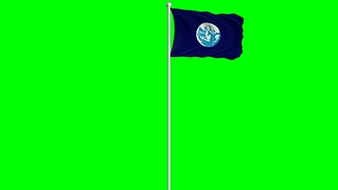 Earth Flag Waving Fluttering on Wind Loopable Green Blue Screen Matte Stock Footage 77698098