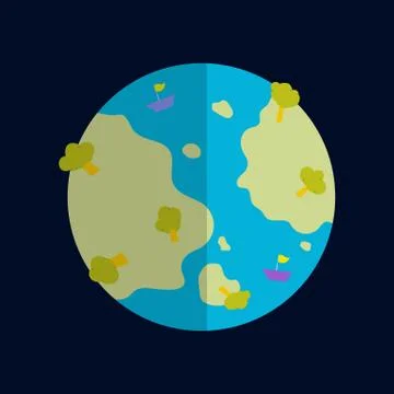 Earth flat graphic design vector on space.World with simple map.Blue Globe wi Stock Illustration