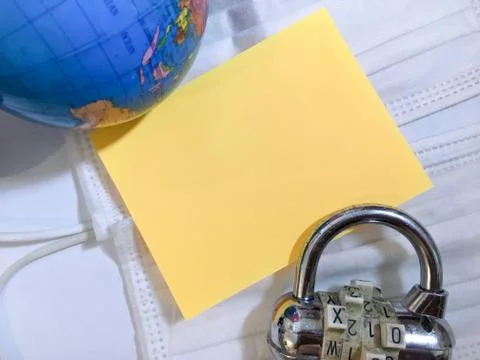 Earth global worldwide lockdown with text space on white globe combination Stock Photos