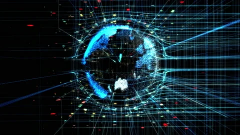 Earth globalization in 3d motion graphic. Transfer 5g web communications signal Stock Footage 194683587
