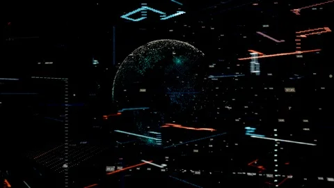 Earth globe 3d with business graphs technology data on black background Stock Footage 124093250