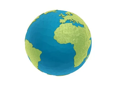 Earth globe 3d render illustration. Polygonal planet. Low poly design Stock-Illustration