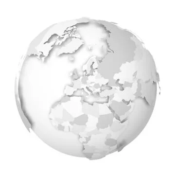 Earth globe. 3D world map with grey political map of countries dropping shadows Illustrazione stock