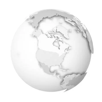 Earth globe. 3D world map with grey political map of countries dropping shadows Illustrazione stock
