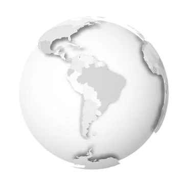 Earth globe. 3D world map with grey political map of countries dropping shadows Stock Illustration