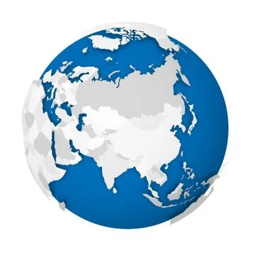 Earth globe. 3D world map with grey political map of countries dropping shadows Stock Illustration