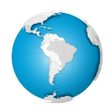 Earth globe. 3D world map with grey political map of countries dropping shadows Illustrazione stock