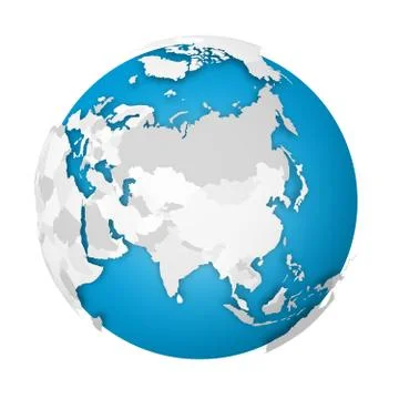 Earth globe. 3D world map with grey political map of countries dropping shadows Stock Illustration