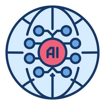 Earth Globe with AI Brain vector Artificial Intelligence colored icon or de.. Stock Illustration