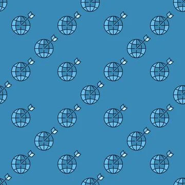 Earth Globe and Arrow vector blue seamless pattern 库存插图