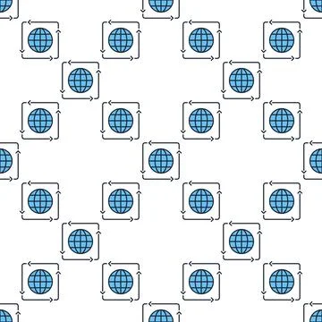 Earth Globe and Arrows vector blue seamless pattern Illustrazione stock