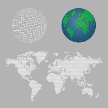Earth globe and dotted map vector illustration isolated Stock Illustration