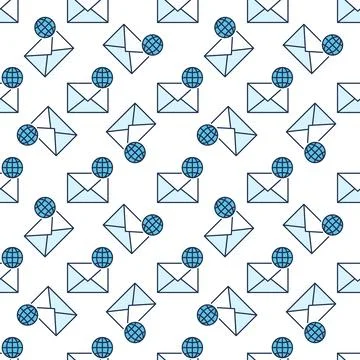 Earth Globe and Envelope vector Email colored seamless pattern Illustrazione stock