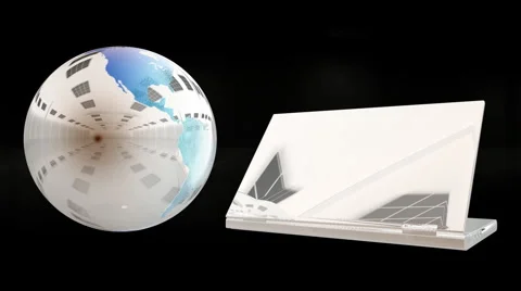 Earth Globe and Laptop opening, Alpha Channel Stock Footage