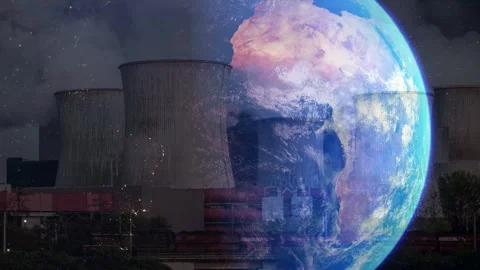 Earth Globe and Nuclear Power Plant Global Warming Concept Stock Footage 336478994