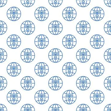 Earth Globe and Satellite vector concept line blue seamless pattern Stock Illustration