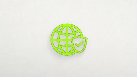 Earth globe and shield with checkmark icon with color drawing effect. Doodle Stockbeeldmateriaal 185601062