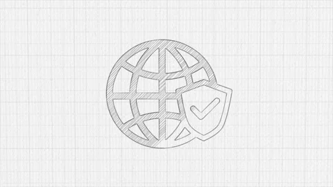 Earth globe and shield with checkmark icon with color drawing effect. Doodle Stockbeeldmateriaal 185636203