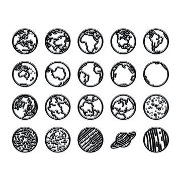 Earth globe and solar system planets icons Stock Illustration