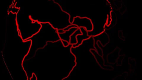 Earth globe animation with red neon outline. Earth globe global network vis.. Stock Footage 337618603