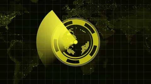 Earth globe animation with yellow radar scan. Earth globe global tracking o.. Video stock 337618748