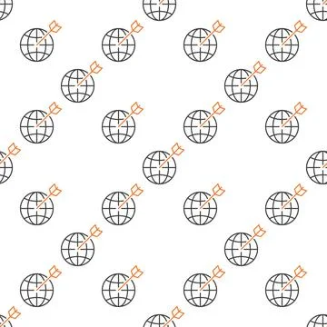 Earth Globe with Arrow vector linear seamless pattern Stock Illustration