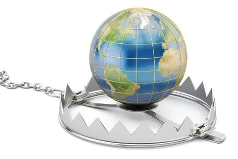 Earth Globe In Bear Trap, 3D rendering Stock Illustration