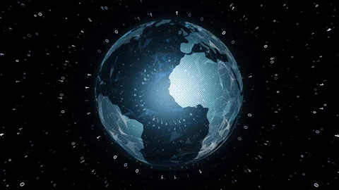 Earth globe with binary numbers rotation Видео 129501918
