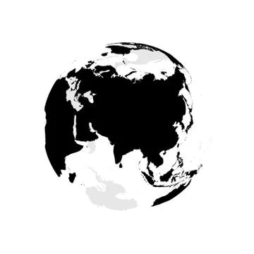 Earth globe with black world map. Focused on Asia. Flat vector illustration Illustrazione stock