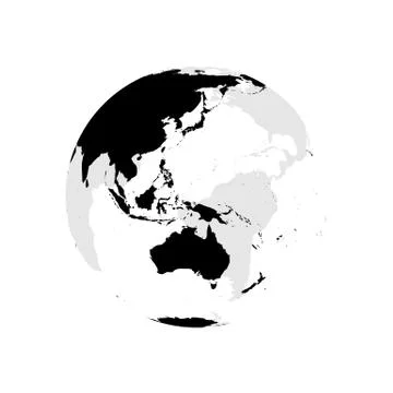 Earth globe with black world map. Focused on Australia and Pacific. Flat vector Illustrazione stock