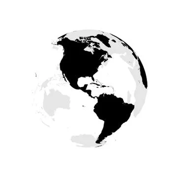 Earth globe with black world map. Focused on Americas. Flat vector illustration Stock Illustration