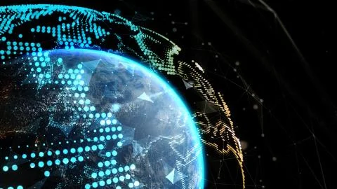 Earth Globe, Block chain network Technology concept. Elements of this image Stockillustratie