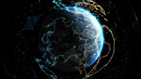Earth Globe, Block chain network Technology concept. Elements of this image Stock Illustration