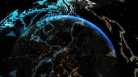 Earth Globe, Block chain network Technology concept. Elements of this image Ilustración de archivo